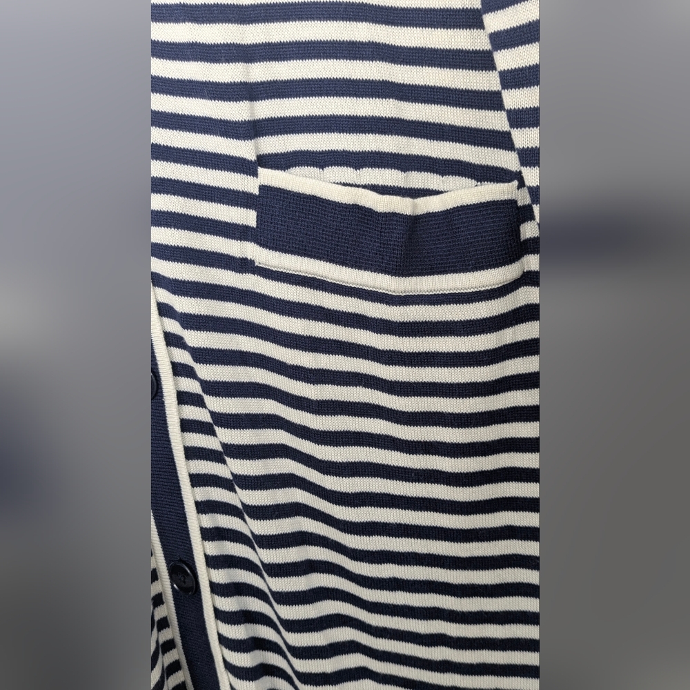 NWT Lauren Ralph Lauren Long Striped Silk Blend Cardigan Navy Nautical Size L - Picture 12 of 16
